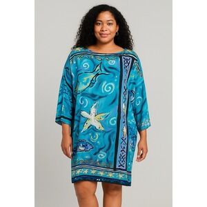 Biya Rated R By Johnny Was Cover Up Tunic Dress OS Blue Sea Life Starfis Kaftan